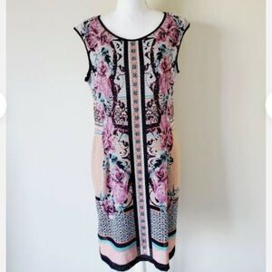 Cato Black Pink Floral Mesh Overlay Sheath Dress Women's size 12